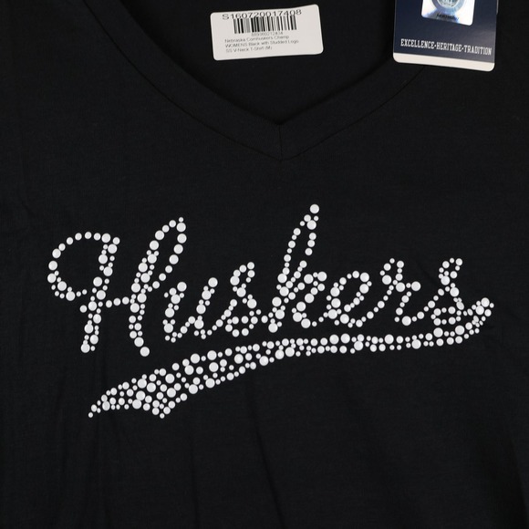 Nebraska Cornhuskers Shirt Womens Medium Black NCAA Football Studded Tee V Neck - Picture 2 of 13